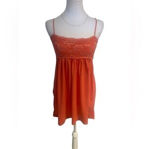 Y2K Orange Lace Babydoll Top Size L – Fall Aesthetic Retro Style